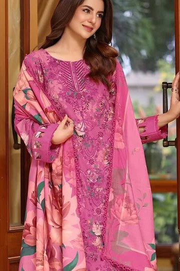 Premimum Lawn Embroidered 3 Piece Dress