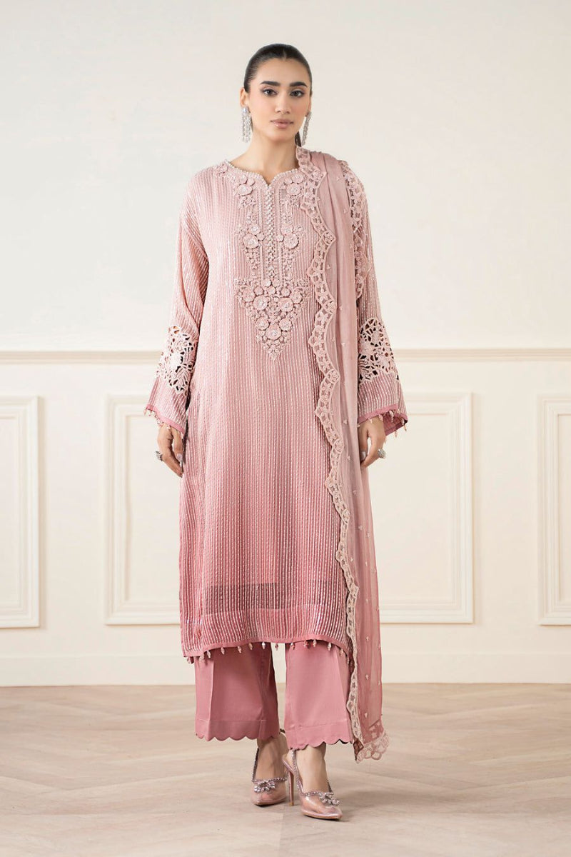 03-Piece Embroidered Chiffon Suit With Malai Trouser | Ready To Wear