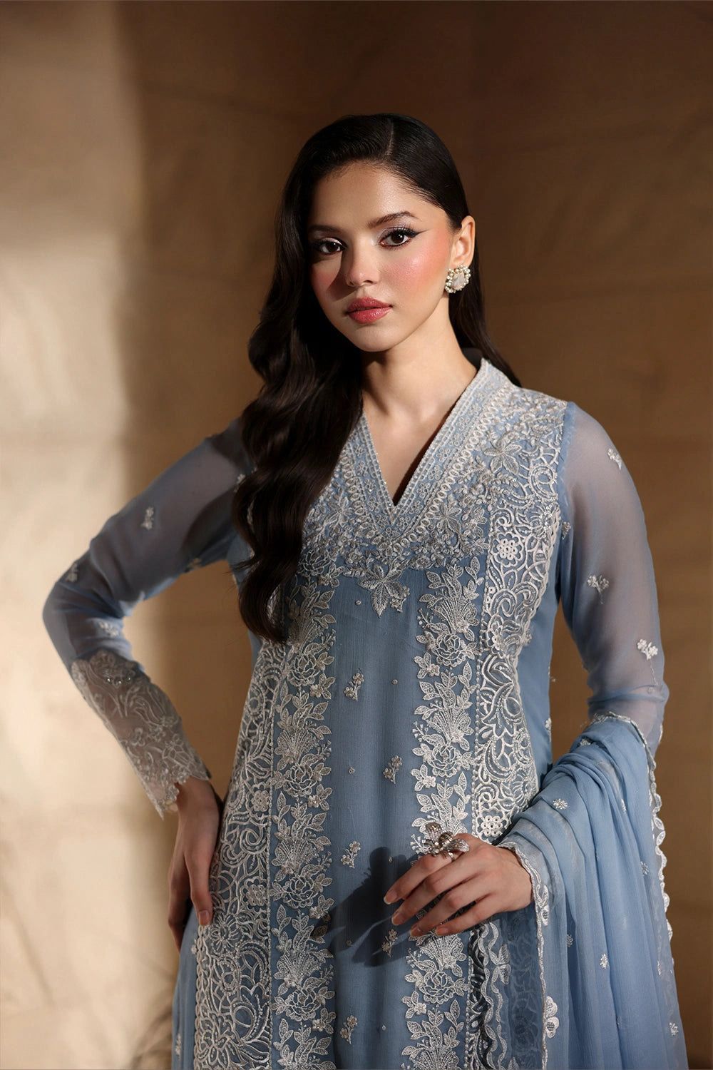 03-Piece Chiffon Suit With Embroidered - Ready To Wear