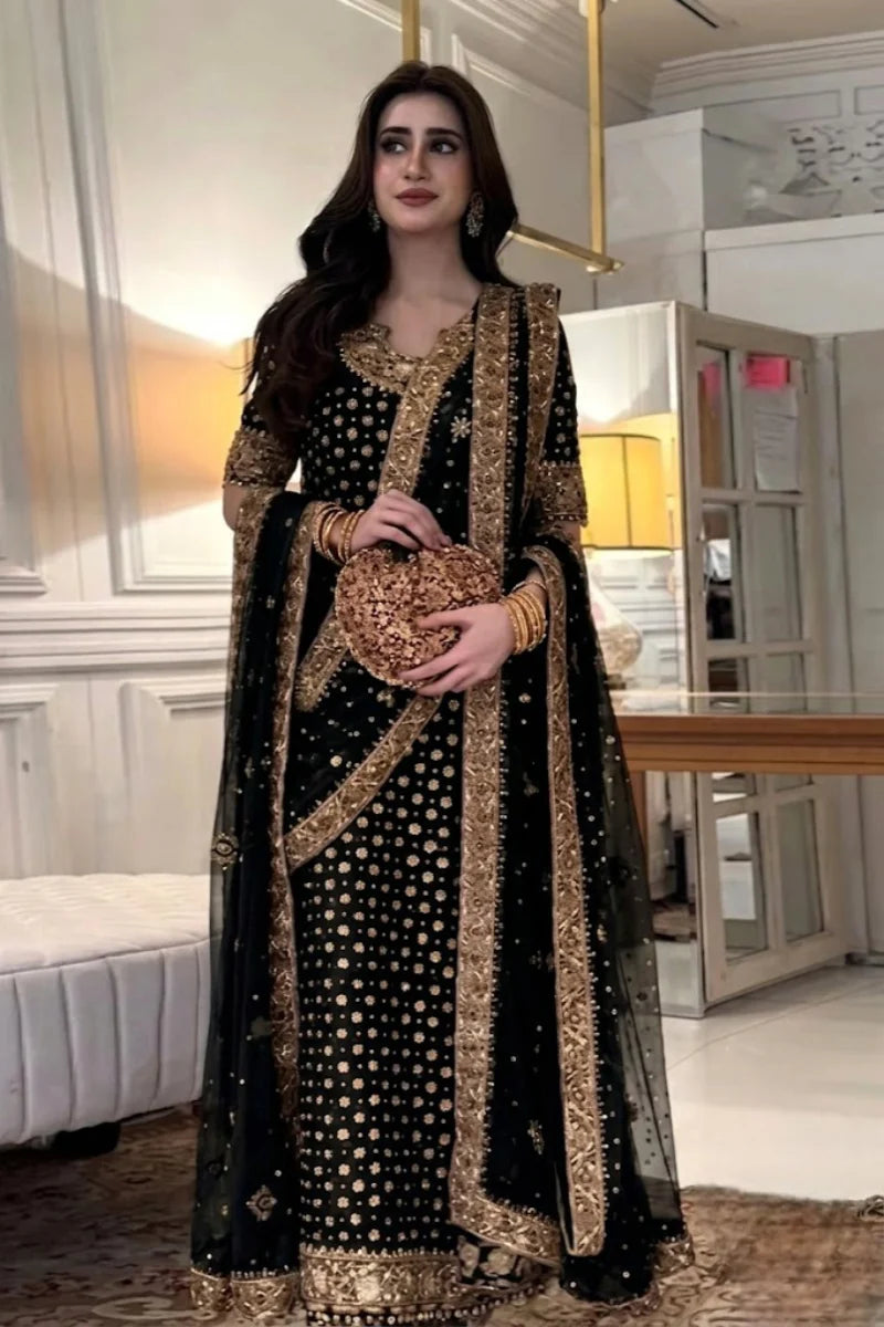 The Royal Midnight: Embroidered Chiffon Suit | Ready To Wear