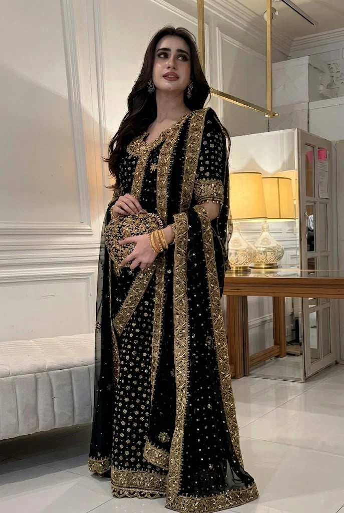 The Royal Midnight: Embroidered Chiffon Suit | Ready To Wear