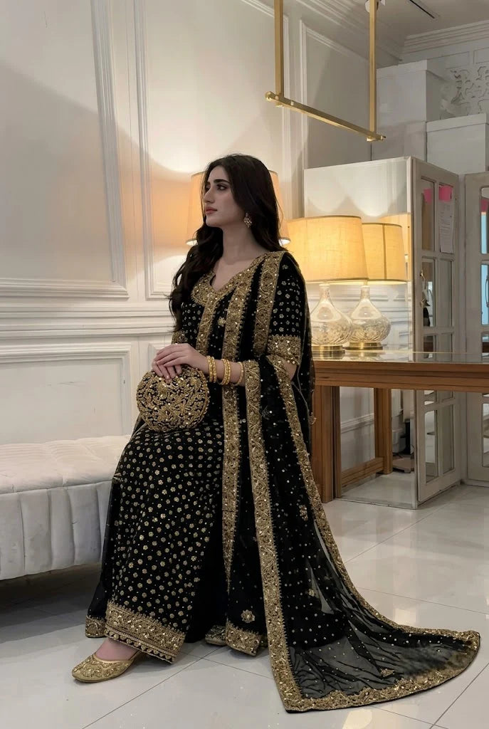 The Royal Midnight: Embroidered Chiffon Suit | Ready To Wear