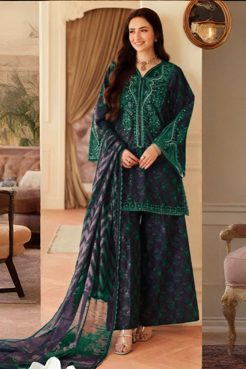 03-Piece Lawn Suit With Embroidery - Ready To Wear