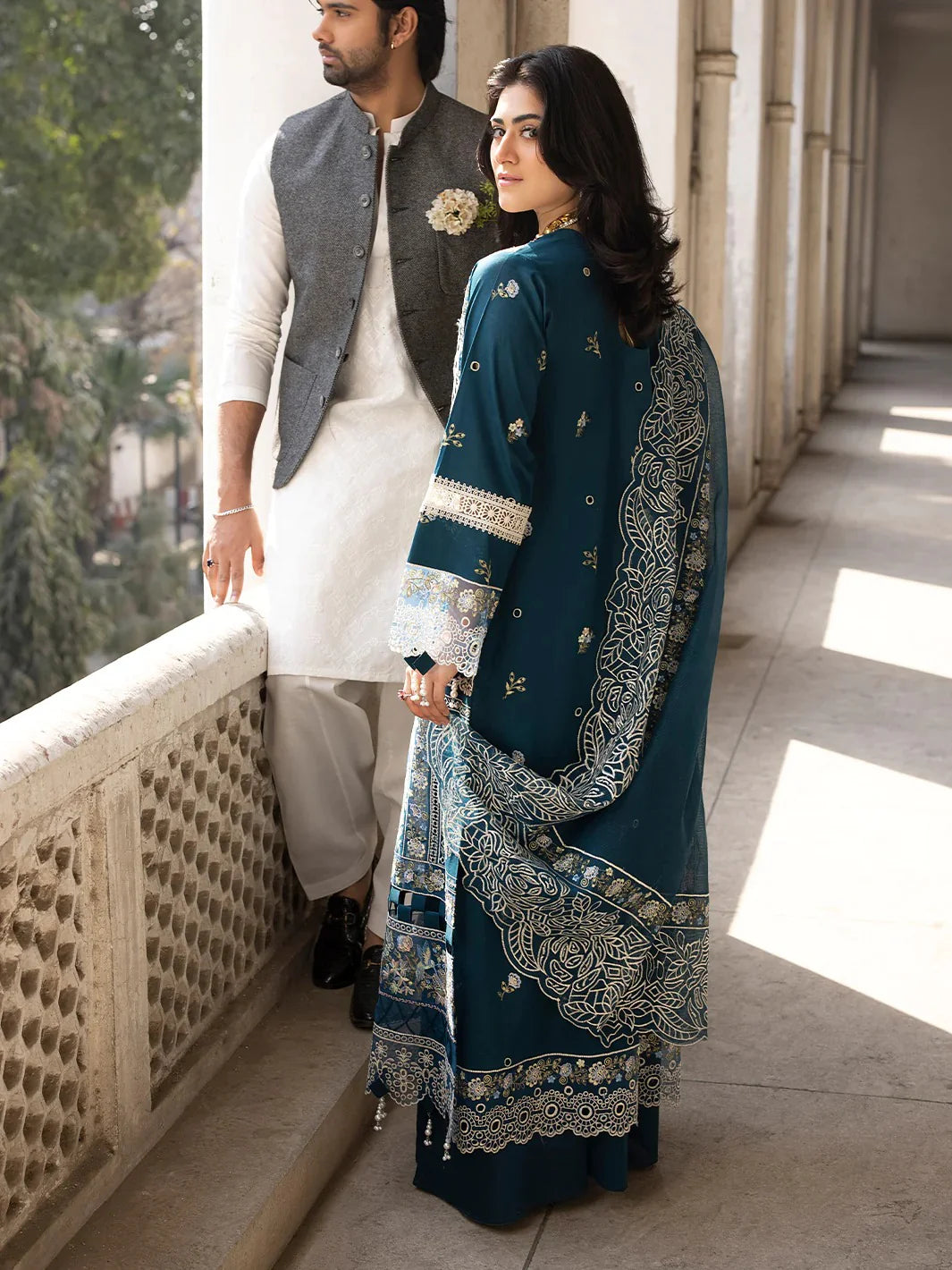 03-Piece Embroidered Cotton Suit With Net Dupatta | Ready To Wear