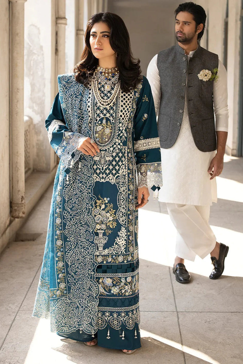 03-Piece Embroidered Cotton Suit With Net Dupatta | Ready To Wear