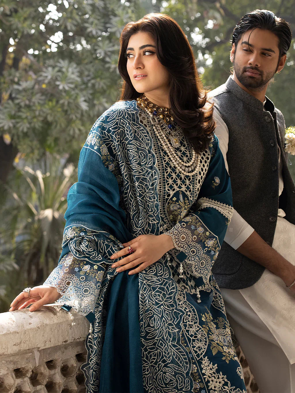 03-Piece Embroidered Cotton Suit With Net Dupatta | Ready To Wear