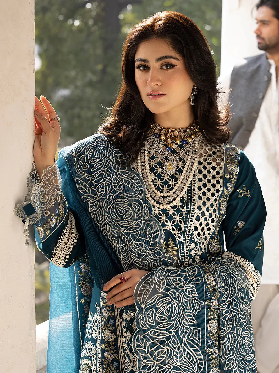 03-Piece Embroidered Cotton Suit With Net Dupatta | Ready To Wear